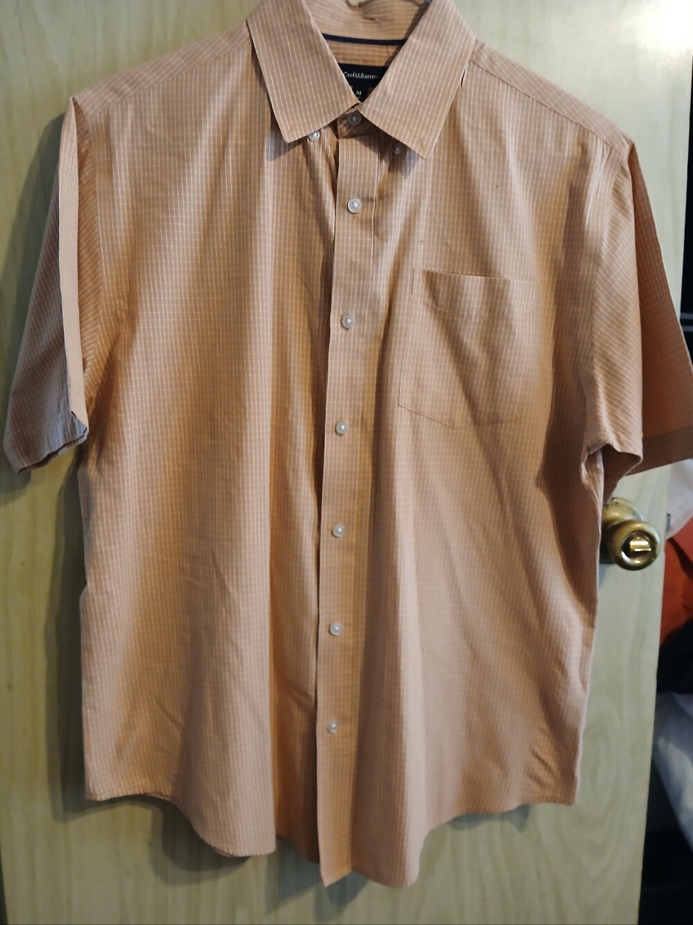 Croft And Barrow Button Up Shirt Men's Medium Short Sleeve Orange White Stripes